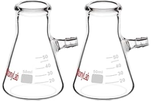 StonyLab 2-Pack 50ml Borosilicate Glass Filtering Flask, Bolt Neck with Tubulation