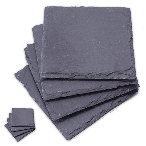 8er - SET Edle Untersetzer Glasuntersetzer Schieferplatte mit Gumminoppen auf der Unterseite 10 x 10 cm aus echtem Schiefer naturbelassen