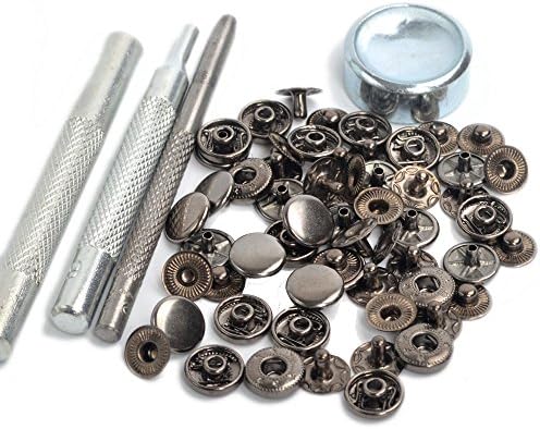Pack 15 Sets Gunmetal Black Snap Fastener Press Stud Buttons Kit with Tools (10mm)