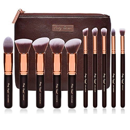 Party Queen Classic 10Pcs Kabuki Makeup Brush Set with Luxury Pouch