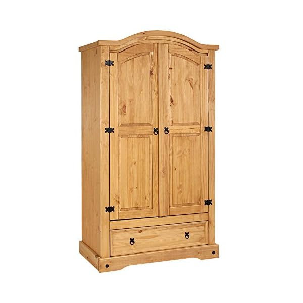 Kleiderschrank Salsa Garderobenschrank Mexiko Möbel Kiefer massiv, gebeizt/gewachst, 2 Türen und 1 Schublade