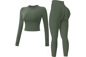 JN JANPRINT Seamless Gym Sets for Women 2 Piece Long Sleeve Top Hidden Scrunch Leggings Yoga Outfits Tracksuit