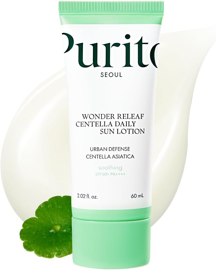 PURITO SEOUL Wonder Releaf Centella Loción Solar Diaria, SPF50+ PA++++, Centella Coreana, Sin Erosión Blanca, Calmante, Loción Solar Facial, K-Beauty
