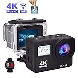 HUAXING 4K Action Camera Waterproof Cams Ultra HD 20MP WiFi 30M Unterwasserkameras Dual-Battery Charger/Time-Lapse/Anti-Shaking