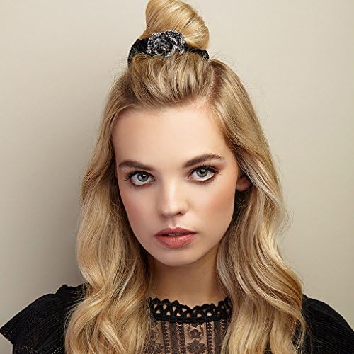QueenMee Diamante Scrunchie Crystal Hair Tie Rose Hair Band Rose Hairband Rhinestone Hairtie Rhinestone Scrunchie Scrunchy Rose Hair Accessory Hair Jewelry Hair Jewellery (Black)