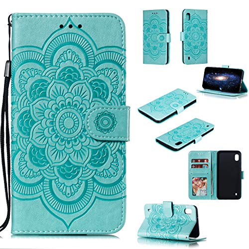 Preisvergleich Produktbild Carols Samsung Galaxy A10 Handyhülle,[Premium Leder geprägtes Muster] [Standfunktion] [Kartenfach] [Magnetverschluss] Leder Brieftasche für Samsung Galaxy A10 - Grün