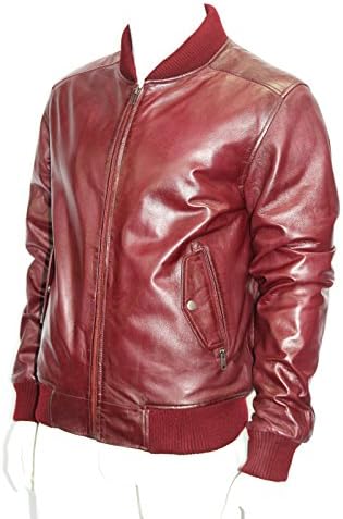 Man 1290 Cherry Red Bomber Style Real Soft Nappa Leather Jackets (XXXL)