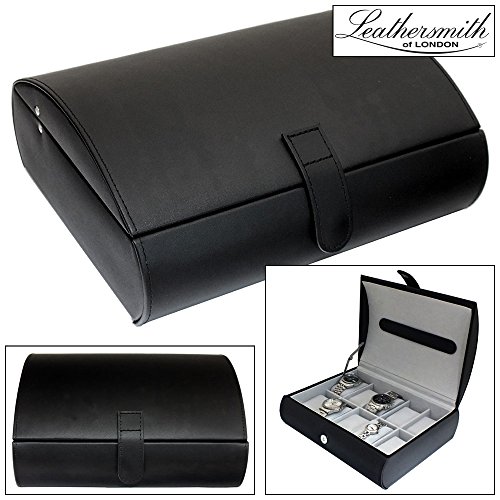 Gents Luxury Genuine Black Bonded Leather 10 Watch Storage Case Organiser Box by Leathersmith of London®