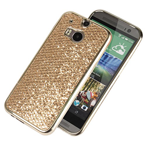 HTC ONE M8 Hülle,HTC ONE M8 Case,HTC ONE M8 Glitzer Hülle,Ukayfe Glitzer Schutzhülle Bling Strass Diamant TPU Silikon Hülle für HTC ONE M8 Weiche TPU Abdeckung Schutzhülle Kratzfeste Überzug Rahmen TPU Handyhülle Handytasche Metallic Bumper Chrom Cover Schutzhülle Etui Bumper für HTC ONE M8 Case - Gold