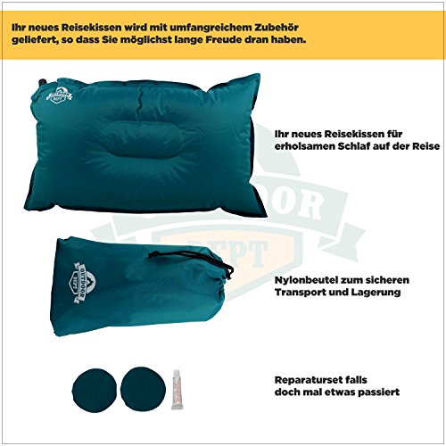 Reisekissen, Campingkissen, selbstaufblasbares Kissen mit regulierbarem Härtegrad. Auch aufblasbar, zum Camping, Outdoor Flugzeug oder Reise. Das perfekte Kopfkissen für unterwegs. Mit Reparaturset. - 3