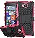 Produktbild ISENPENK Lumia 650 Hülle Outdoor,Lumia 650 Dual Sim Hülle,TPU+PC Schutzhülle,Rüstung Serie Hohe Qualität Schutzhülle Muster Schutz Handy Hülle Case Back Cover Tasche Mit Ständer[Schwarz+Rose]
