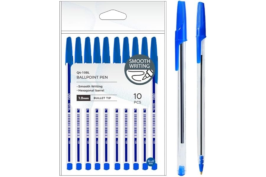 Deli Ballpoint Pen 1.0mm Blue Ink 10 Pcs
