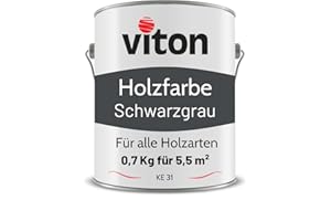 VITON S.R.O. VITON Holzfarbe in Schwarzgrau - 0,7 Kg Holzlack Seidenmatt - Wetterschutzfarbe für Außen - 3in1 Grundierung & Deckfarbe - Profi-Holzschutzlack - KE31 - RAL 7021 Schwarzgrau