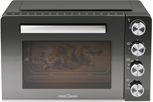 Proficook, Multifunktionsugn 30L PC-MBG1277-Svart, Konvektion, Över/Undervärme, Roterande Spit, Pizzasten Ø30cm, 60min Timer, Temperaturinställning 100-230°C, Tillbehör medföljer