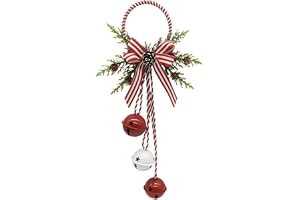 Julklockor, klockdekorationer med grankottar och rosett, hängande juldekoration för dörr, öppen spis, bil, julgran