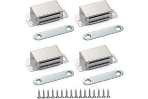 LAHVIUU Magnetyczny zaczep do drzwi, 4 sztuki magnesów do drzwi szafki, magnetyczny zamek do drzwi, zatrzaski do szafek, ze stali nierdzewnej, do kuchni, łazienki, szuflady z 16 śrubami