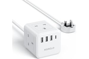 Extension Lead with 4 USB Slots, Kemelo 4 Way (13A/3250W) Multi Plug Extension Cable with Child Safety UK Desktop Power Extension Socket,1.5M Extension Cords for Home Dorm Office Travel