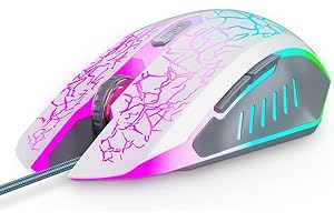 VersionTech Gaming Mouse, Wired USB Optical Mouse with 3600 DPI, 6 Buttons for Computer PC Laptop, RGB Gaming Mice 4 Adjustable DPI Levels with 7 Auto Changing Colors for Pro Gamer, White