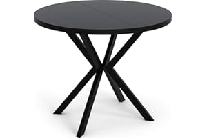WFL GROUP Runder Ausziehbarer Esstisch - Loft Style Tisch mit Metallbeinen - 100 bis 180 cm - Industrieller Quadratischer Tisch für Wohnzimmer - Spacesaver - Schwarz - 100 cm