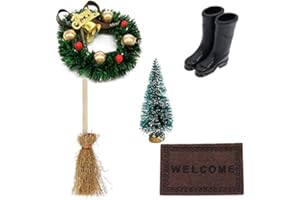 witgift Miniatur Puppenhaus Garten Möbel Deko Mini Weihnachtskranz Weihnachtsbaum Teppichdecke Schuhe Kehrbesen Ornamentschristmas Ornament Fairy Puppenstube