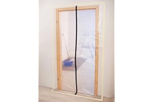Mivos Porte Anti-Poussière avec Fermeture Éclair 220 x 120 cm - Avec Ruban Adhésif - Réutilisables en film PE - Rideau Anti-Poussière pour Porte - Cache-Poussière Transparent