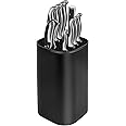 Qoosea Knife Holder Block without Knives Easy Cleaning Detachable Knife Storage Space Saver with Scissors Slot Sharpening Bar Slot Black