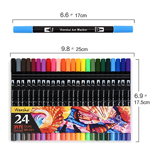 24 Farben Marker Dual Spitze Pinsel Stift mit Fineliner 0,4 mm Kunst Skizze für Schreiben wanshui - 3
