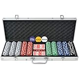 maleta de poker 500 fichas numeradas montecarlo 14g Incluido:1 x Botón Dealer, 1 x Botón de ciega pequeña, 1 x Botón de ciega grande, 5 x Dados de casino, 2 x Barajas de cartas, 150 x Fichas blancas