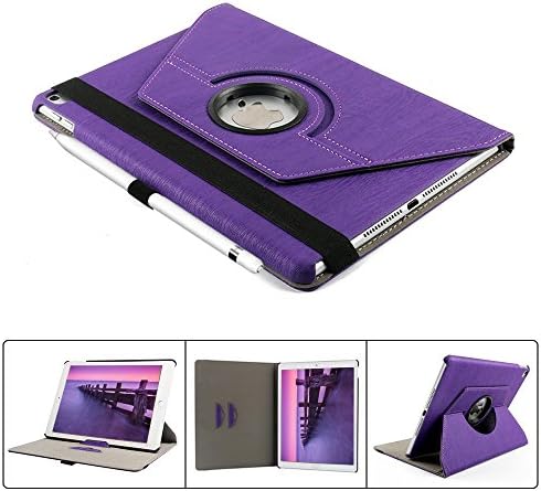 IPad Pro 9.7 Case,Dingrich 360 Swivel Slim Leather Protective Case with Built-In Magnet for Sleep/Wake Featureand Elastic Strap Folio Case Flip Cover for Apple ipad pro 9.7 Purple[FREE Screen Protector + Stylus]