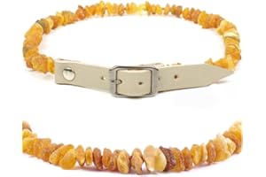 BALTIC SECRET SELECTED BALTIC AMBER Genuine Amber Necklace for Dogs & Cats - Amber Collar with Adjustable Leather Strap that Gives Your Pet a Unique Look Sparkling and Trendy! (Grey, 40-45 cm)