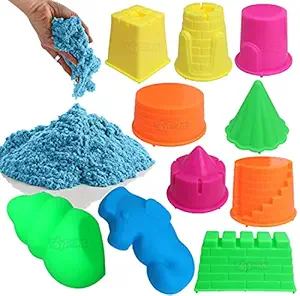 Toyshine 1 Kg Creative Sand for Kids with Free 8 pcs Castle Molds 1 Bonus Mold | Kids Activity Toy Soft Sand Clay - Blue