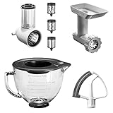 KitchenAid Zubehör Set für die Küchenmaschine | mit 4,8 Liter Glasschüssel, Gemüseschneider, Fleischwolf und Flexirührer | passend für KitchenAid Classic sowie Artisan Maschinen KSM125, KSM150, KSM175