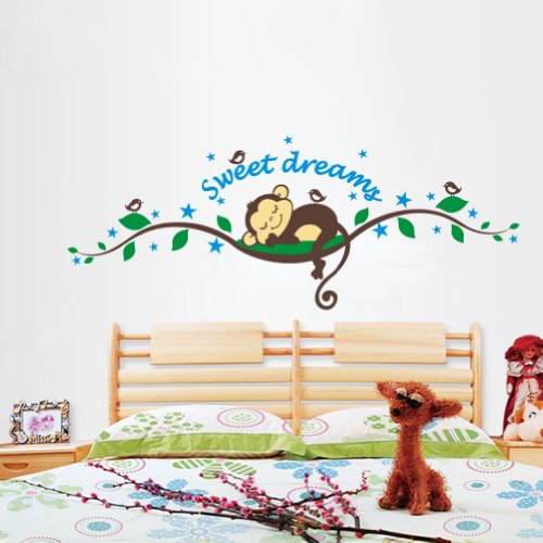 WallstickersDecal Süße träumen schlafend Affe am Baum Reben Wandtattoo Wandaufkleber - 3