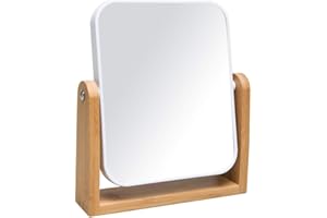 YEAKE Kosmetikspiegel Schminkspiegel mit Naturbelassenem Bambusständer,1X/3X Vergrößerung Doppelseitiger, tragbarer Tisch- und Arbeitsplattenspiegel fürs Bad zum Rasieren und Make-Up-Auftragen