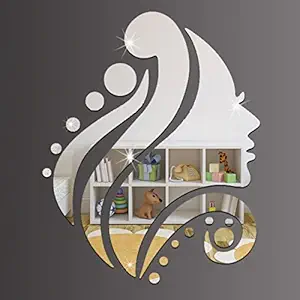 Wall1ders - Dakshita Decor Beautiful Girl Head Silver 3D Acrylic Sticker, 3D Acrylic Stickers for Wall, 3D Mirror Wall Stickers, 3D Mirror Stickers Wall Decor Items for Home and Office.