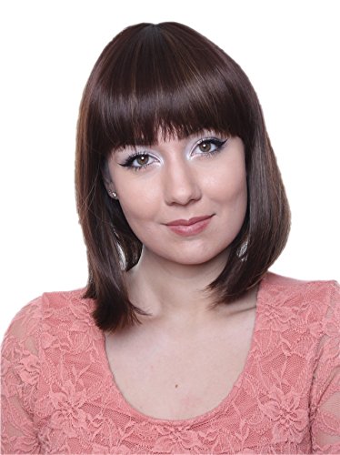 Prettyland C1671 - mid -length wig natural hair silky short hair bob cut mit straight Bangs - brown highlights