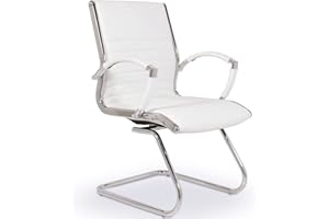 VERSEE Premium Echt-Leder Besucherstuhl Montreal in Weiß mit Armlehne - Freischwinger mit Chrom für Büro und Konferenzräume - Belastbar bis 150kg
