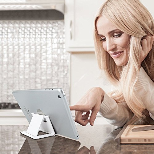 Handy Ständer Tablet Ständer, Multi-Winkel Faltbar Gummi Desktop Halterung iPad Stand Handy Stand Tablet Ständer Handy Halterung Tisch Halterung für 6-8 Zoll Tablet, E-Reader, Smartphone, iPhone 7 / 7 Plus, iPad, Galaxy Tab, S7/ S7 Edge, Huawei P9 (Weiß) - 7