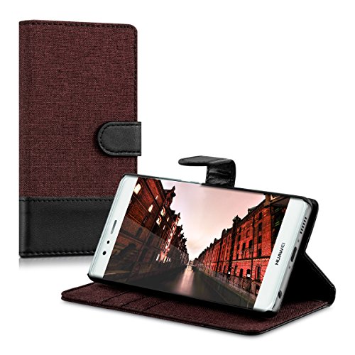 kwmobile Funda para Huawei P9 - Wallet Case plegable de cuero sint  tico - Cover con tapa tarjetero y soporte en rojo oscuro negro