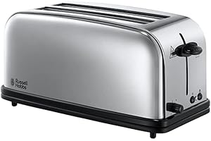 Russell Hobbs Grille Pain [2 Fentes longues 4 Toasts/ 2 Tranches baguette] Victory Acier Inox (6 Niveaux de Brunissage réglables, Surélévation,Décongèle,Réchauffe viennoiserie, 1600W) Toaster 23520-56