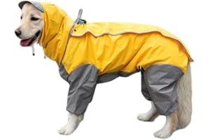 TFENG Dog Raincoat with Removable Hoodie, Outdoor Adjustable Drawstring, Magic Tape Waterproof Rain Jacket with Hood Collar Hole Yellow Size 26