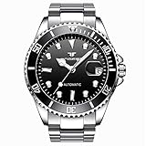 ALXDR Uhren, Mens Automatic Mechanical FNGEEN Armbanduhren Edelstahlarmband, Segeltuchband Wasserdichte Uhr, Grüne, Schwarze Und Blaue Zifferblätter,Black,Steel