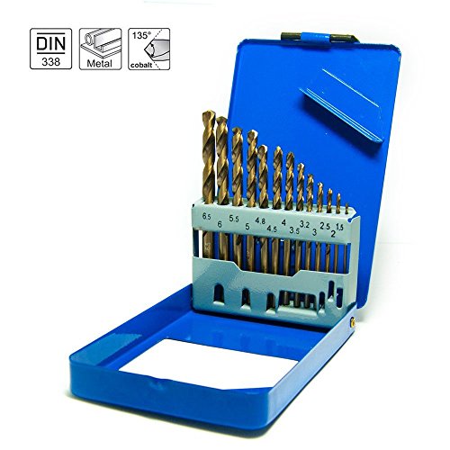 S&R Metallbohrer Set 1,5-6,5 mm 13 Stk,HSS COBALT, DIN 338, Kobaltlegiert, C-Schliff nach DIN 1412 135°, geschliffen, Metallbox. Profi-Qualität