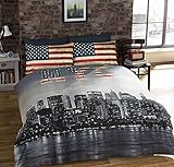Contemporáneo Funda Nórdica Urban GoCo Funda de Edredon Individual Reversible con Estampado de Nueva York y Bandera USA, con Funda de Almohada