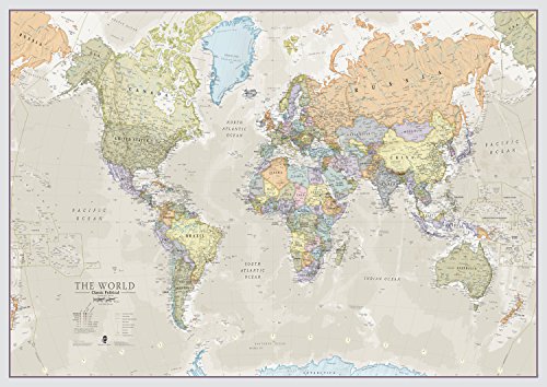 Maps International - Carte du Monde Style Classic Poster - Plastifiée - 118,9 (l) x 84,1 (h) cm