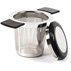 ReaLink Filtre à Thé Acier Inoxydable Infuseur à Thé Passoire à Thé avec Trou Fin poignée en Silicone et Couvercle pour Mug Tasse Théière Ou Les Herbes Aromatiques en Cuisine (Black)