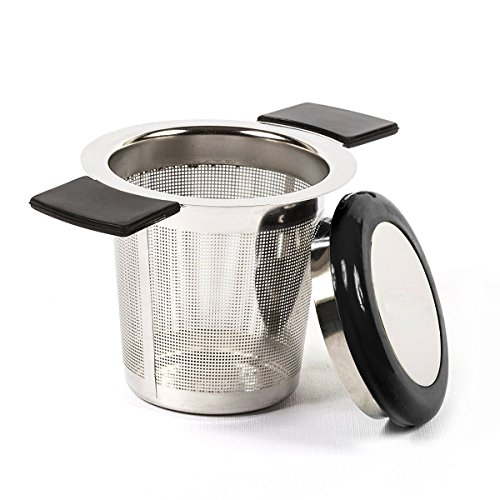 ReaLink Filtre à Thé Acier Inoxydable Infuseur à Thé Passoire à Thé avec Trou Fin poignée en Silicone et Couvercle pour Mug Tasse Théière Ou Les Herbes Aromatiques en Cuisine (Black)