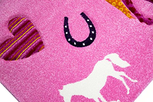 Kinderteppich Spielteppich Kinderzimmer Teppich Pferd Design mit Konturenschnitt Pink Creme Rot Orange Gelb Schwarz Größe 80×150 cm - 2
