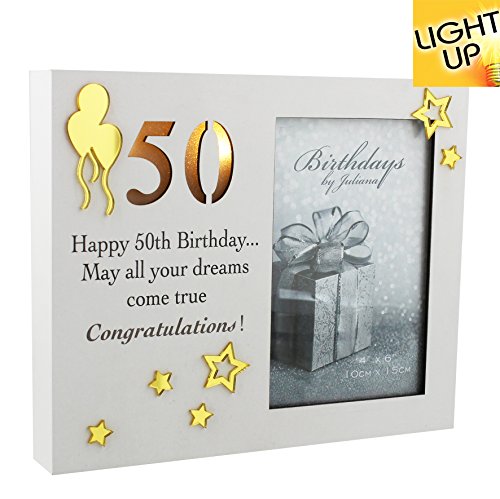 50th Birthday Photo Frame Gift New Boxed 4" x 6" Light Up