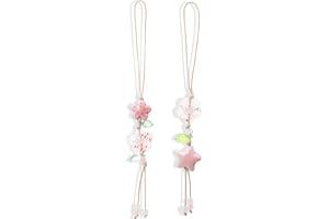 Nogeqi 2 st söta -hängen, söta hängen, rosa blommor, stjärn- och lövhängen, berlocker för nyckelring, väska, kamera